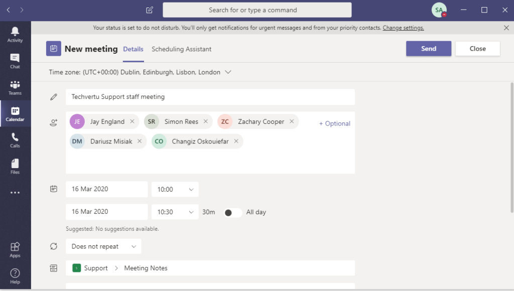 Adding A New Meeting To The Calendar In Microsoft Teams