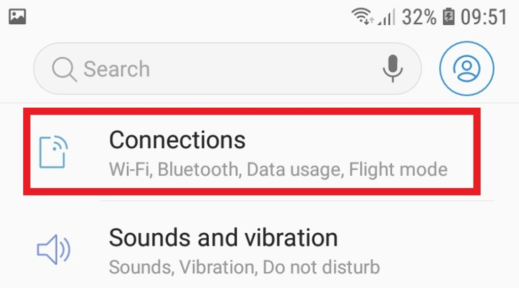Connections Option in Android Setting