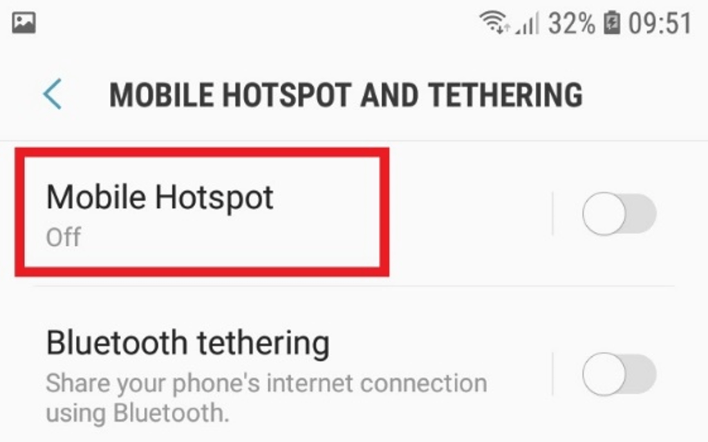 Screenshot of Mobile Hotspot in Android Setting
