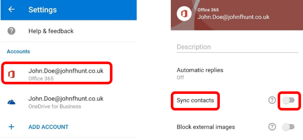 Sync Contacts in Outlook Android