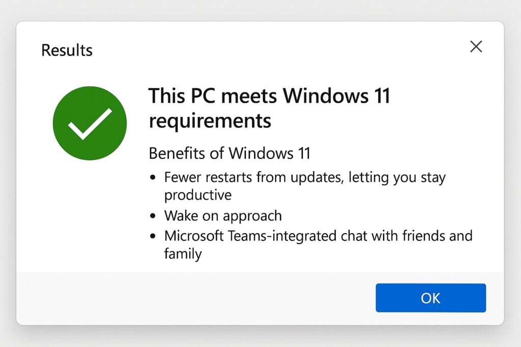 This PC meets Windows 11 requirements from PC Healthcheck app
