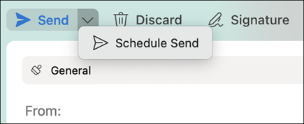 Outlook for Mac Send dropdown with the Schedule Send option.