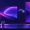 Conceptual purple illustration of landscape and portrait monitors with a screen rotation arrow